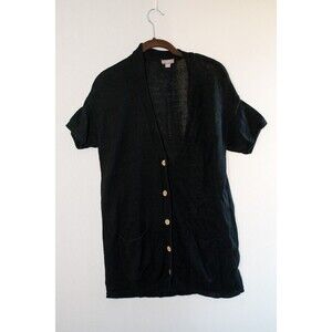 J. Jill black knit cardigan sweater button M short sleeve